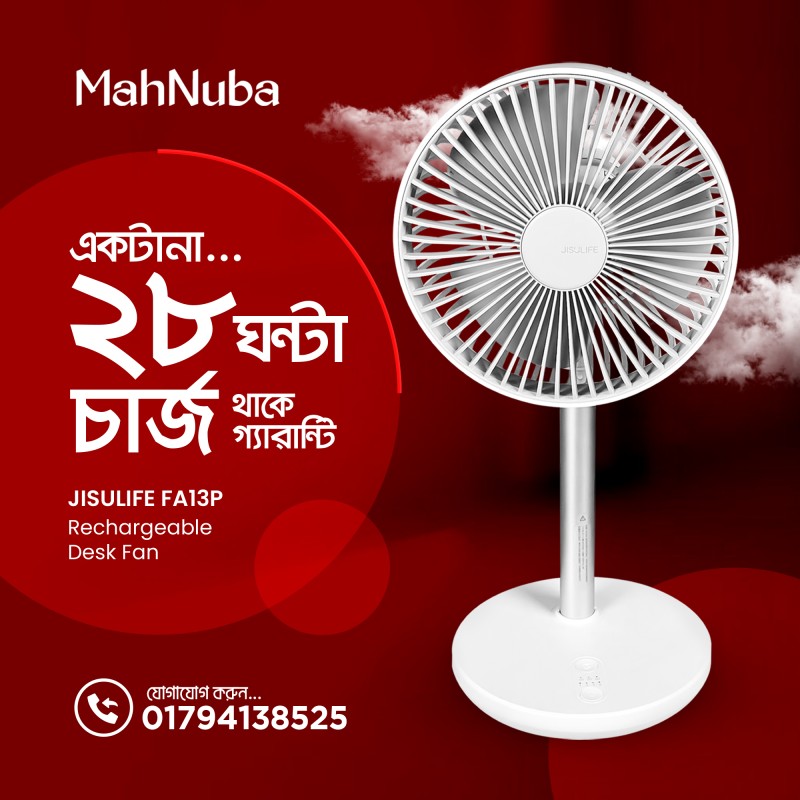 JISULIFE FA13P Rechargeable Desk Fan 8000mAh – White Color