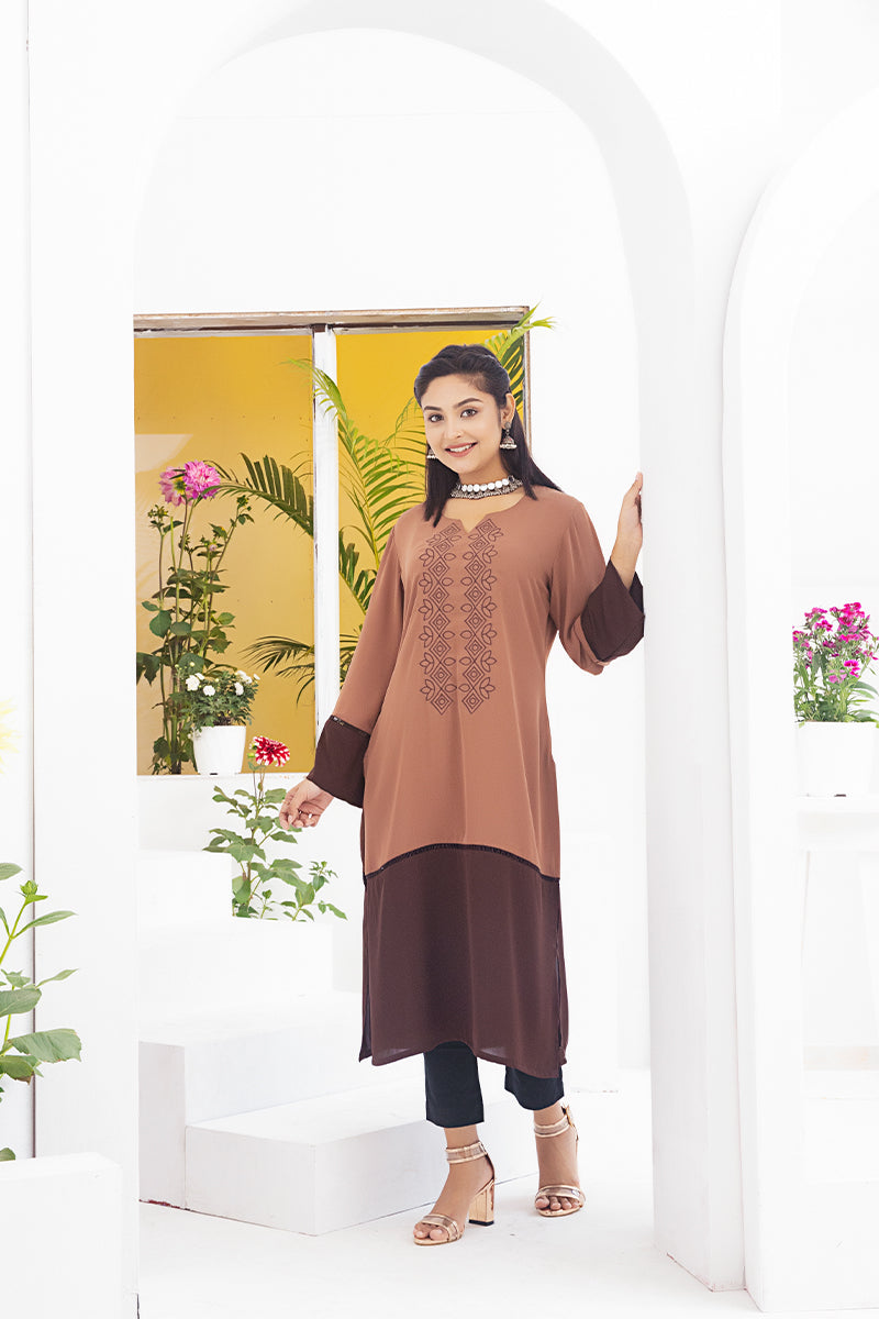 Light Brown Cherry Georgette Kurti Women 1222 000099